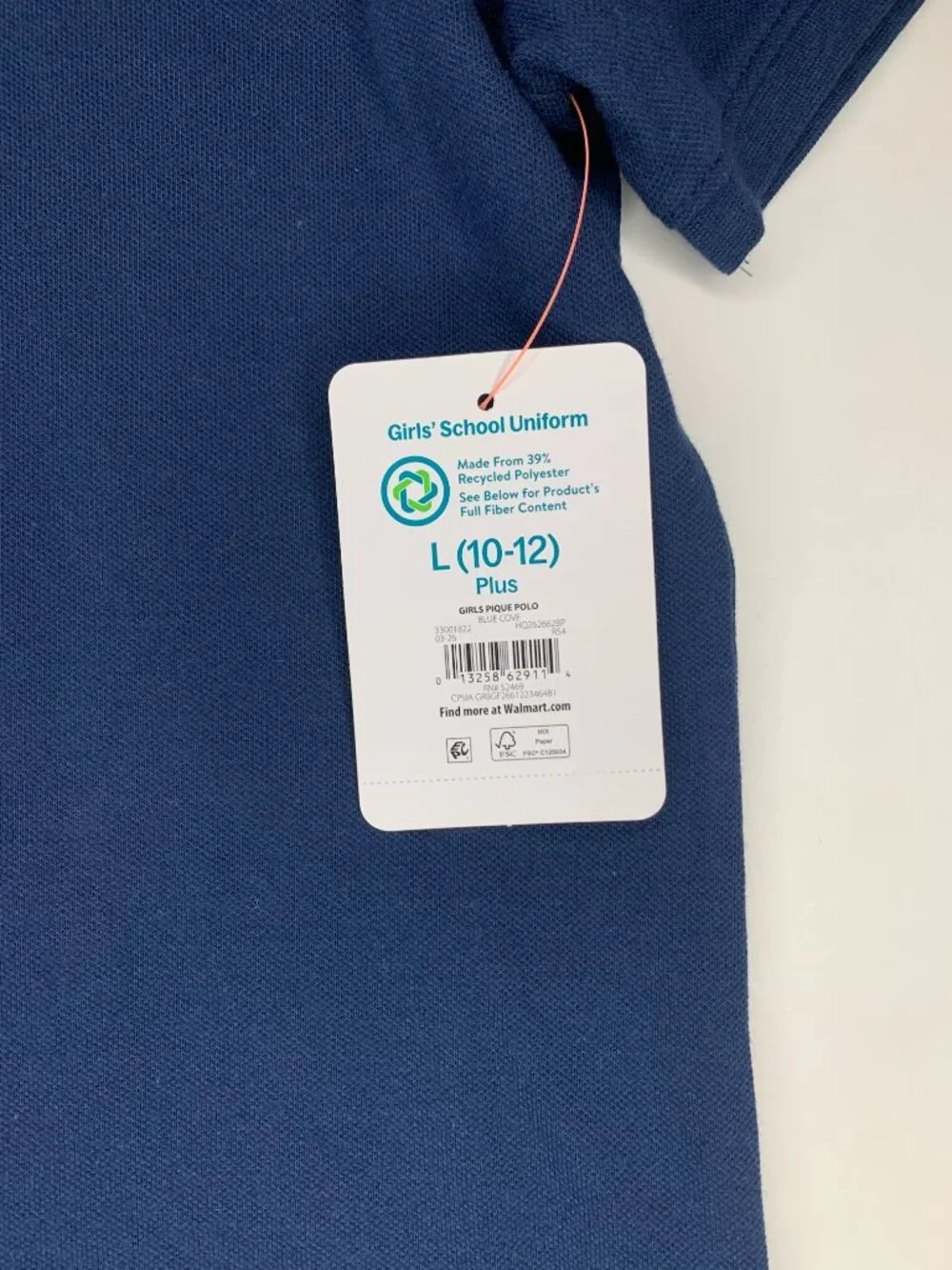 New Wonder Nation Girls School Uniform Polo Shirt, Blue Cove, Large (10-12) Plus